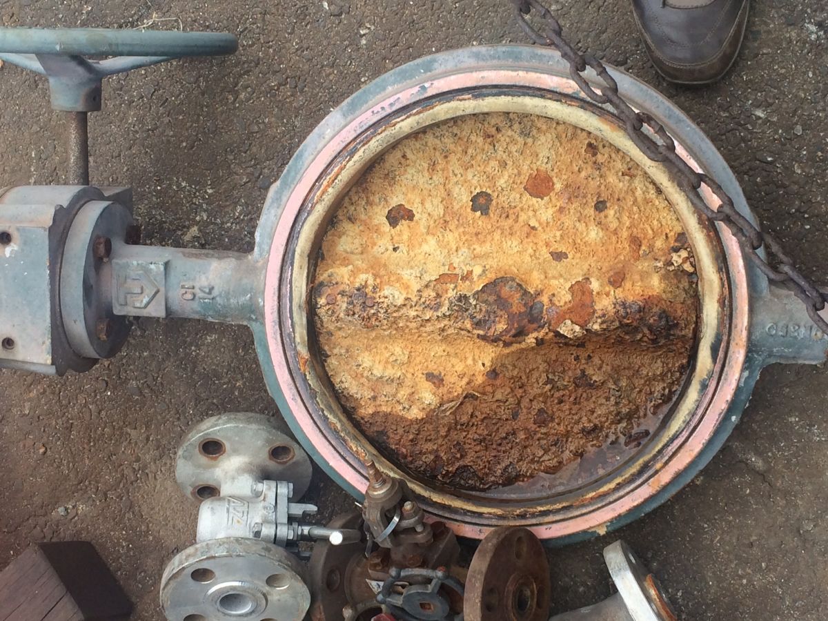 Corrosion of a metal valve. Prevent valve corrosion by choosing plastic valves.
